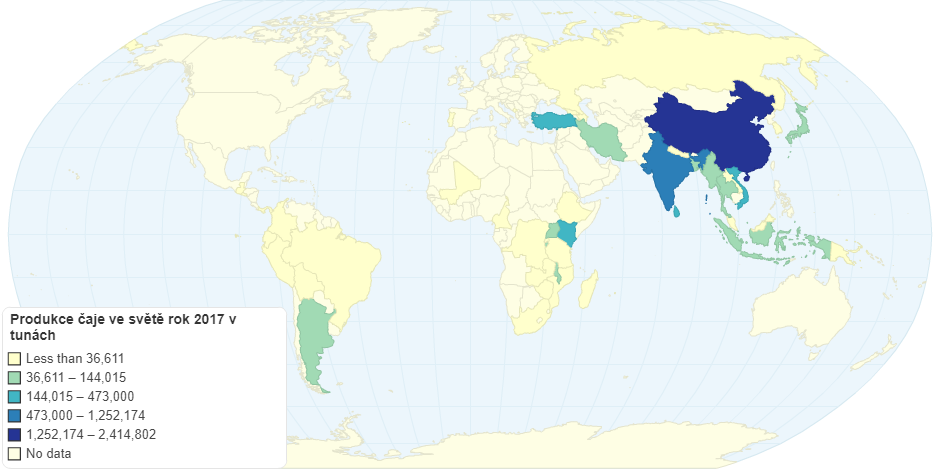 Produkce čaje ve světě rok 2017