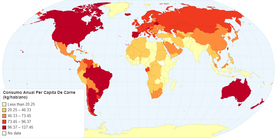 Consumo Anual Per Capita De Carne (2014, kg/hab/año)
