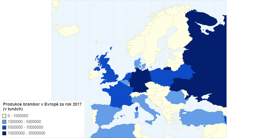 Produkce brambor v Evropě za rok 2017