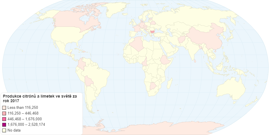 Produkce citrónů a limetek ve světě za rok 2017