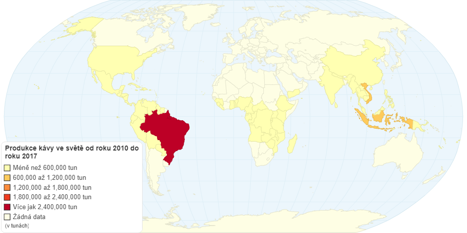 Produkce kávy ve světě od roku 2010 do roku 2017