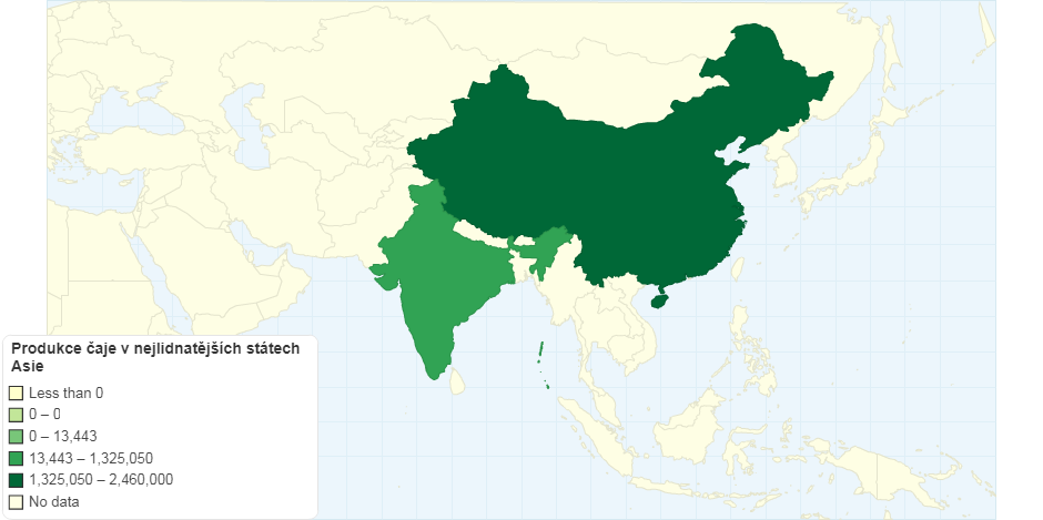 Produkce čaje v nejlidnatějších státech Asie