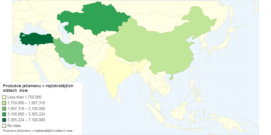 Produkce ječmenu v nejlidnatějších státech Asie