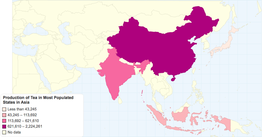 Production of Tea in Most Populated States in Asia