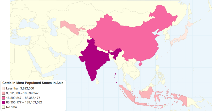 Cattle in Most Populated States in Asia