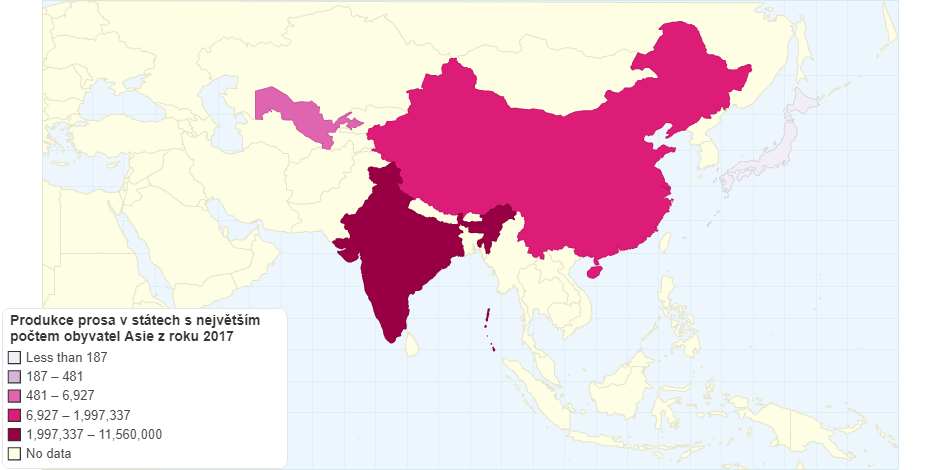 Produkce prosa v státech s největším počtem obyvatel Asie z roku 2017