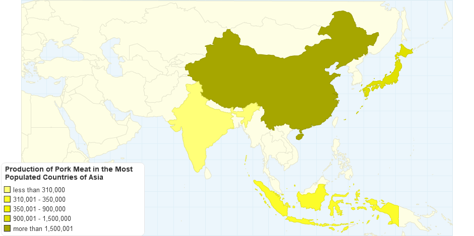 Production of Pork Meat in the Most Populated Countries of Asia