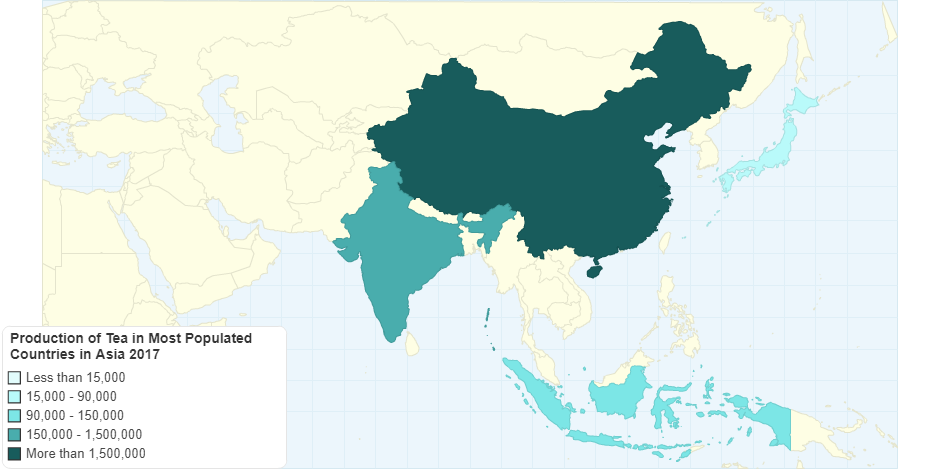 Production of Tea in Most Populated Countries in Asia 2017