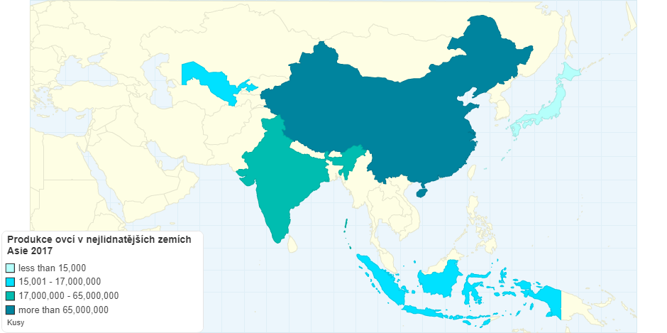 Produkce ovcí v nejlidnatějších zemích Asie 2017
