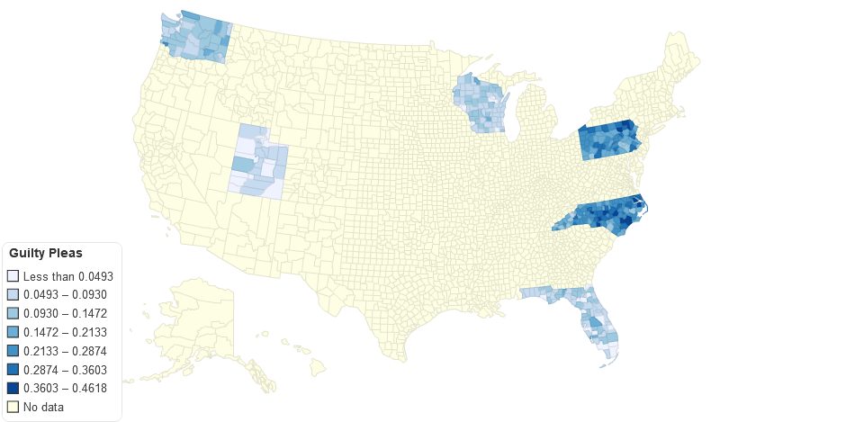 Percent of Cases involving a Guilty Plea on Some Charges by County 2009-2013