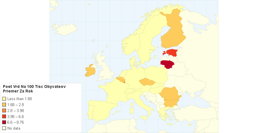 Poet Vrd Na 100 Tisc Obyvateov Priemer Za Rok