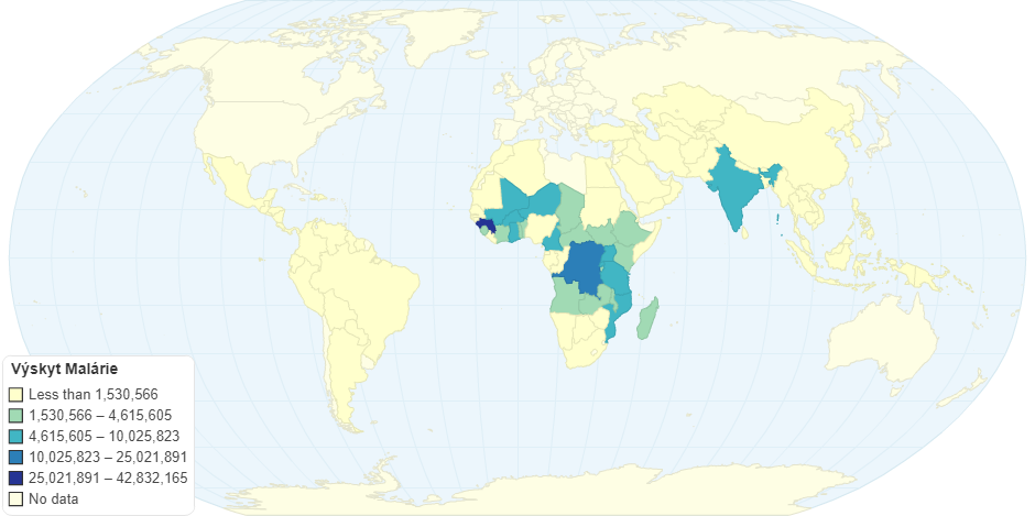 Výskyt malárie v roce 2017