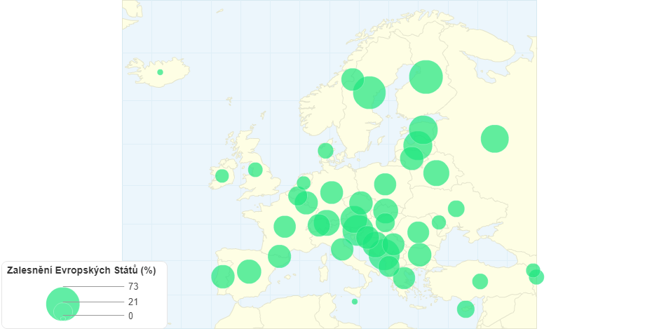 Zalesnění evropských států v roce 2015