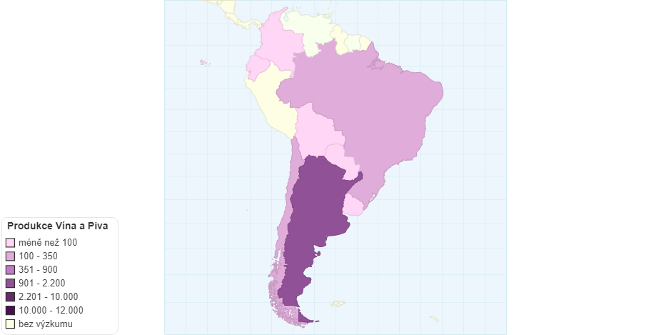 Produkce Vína a Piva ve státech Jižní Ameriky