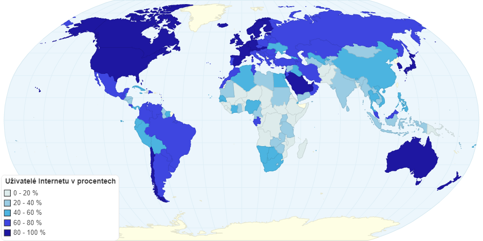 Uživatelé internetu v procentech