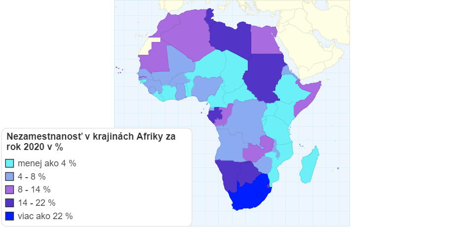 Nezamestnanosť v krajinách Afriky za rok 2020 v %
