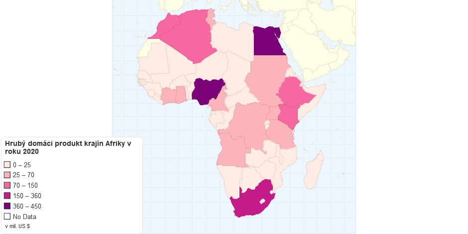 Hrubý domáci produkt krajín Afriky v roku 2020