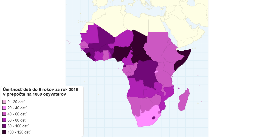 Úmrtnosť detí do 5 rokov za rok 2019 v prepočte na 1000 obyvateľov