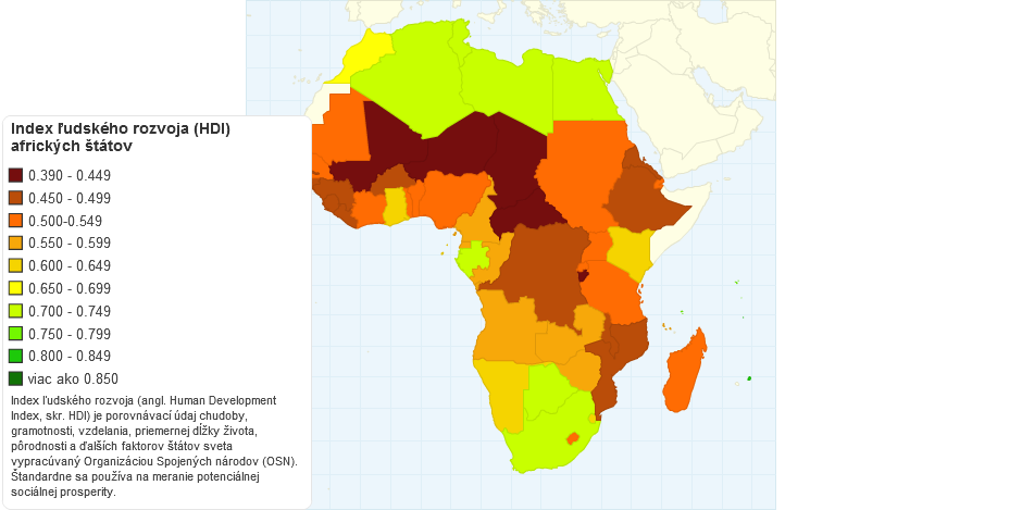 Index ľudského rozvoja (HDI) afrických štátov