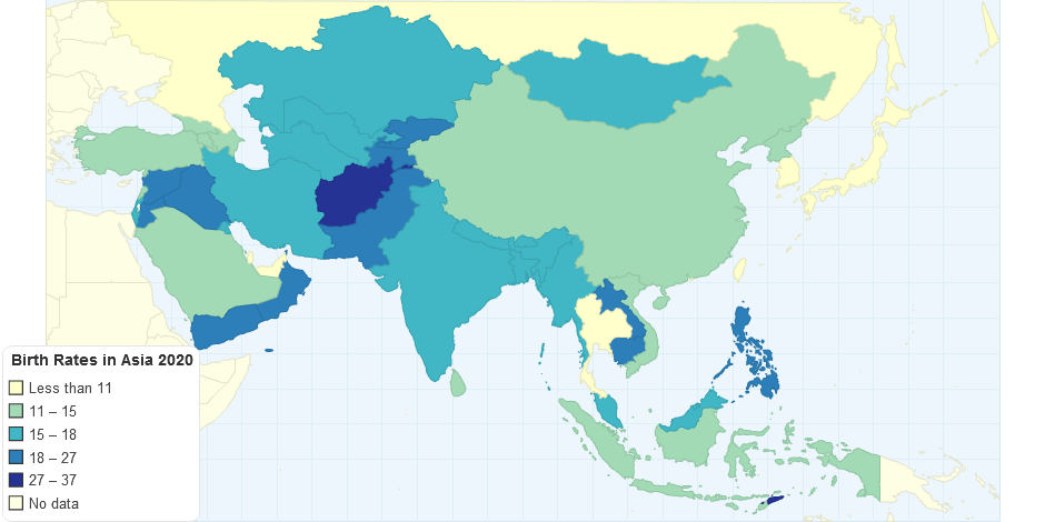 Birth Rates in Asia 2020