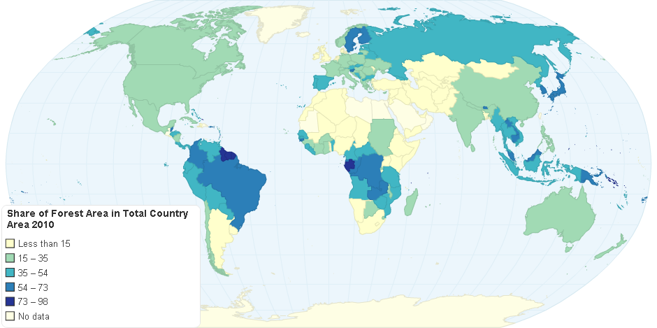 Share of Forest Area in Total Country Area 2010