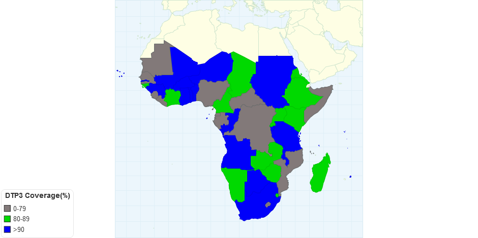 Dtp3 Coverage by Country for Sub Saharan Africa 2010