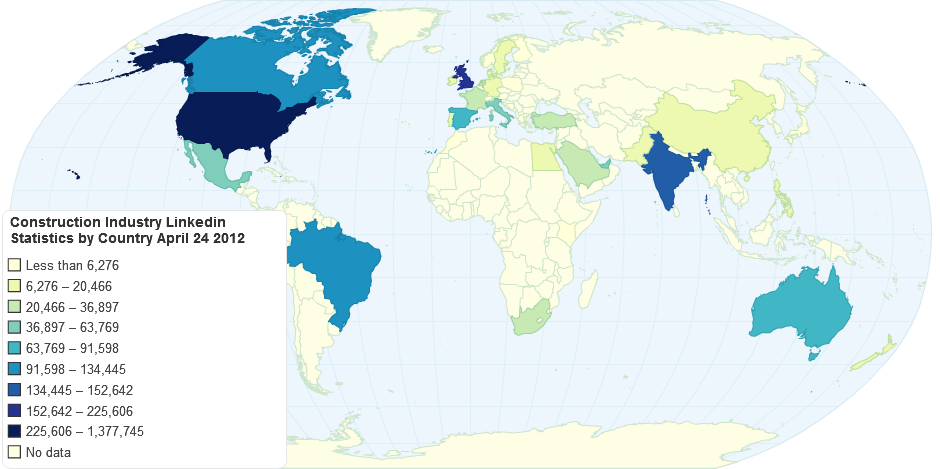 Construction Industry Linkedin Statistics by Country April 24 2012