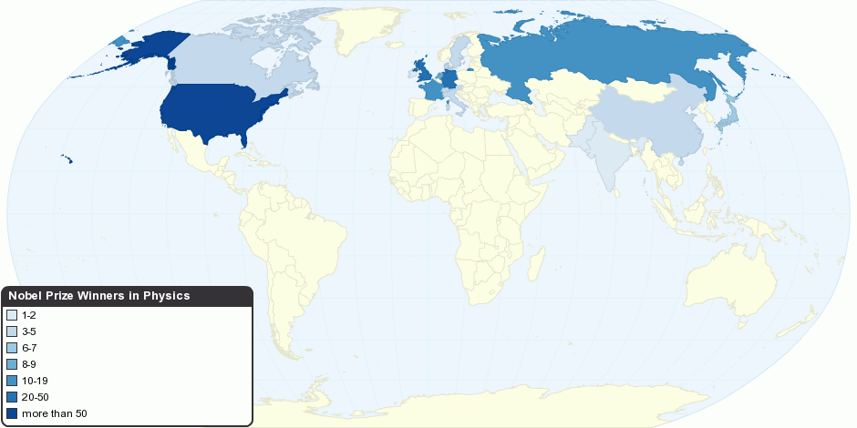 Nobel Prize Winners in Physics by Country