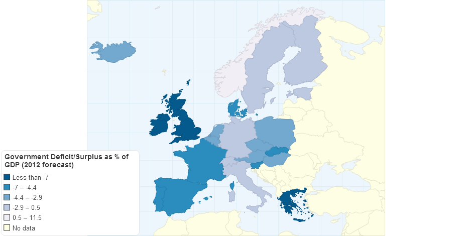 General Government Deficit or Surplus as % of GDP - European Oecd Countries (2012 forecast)