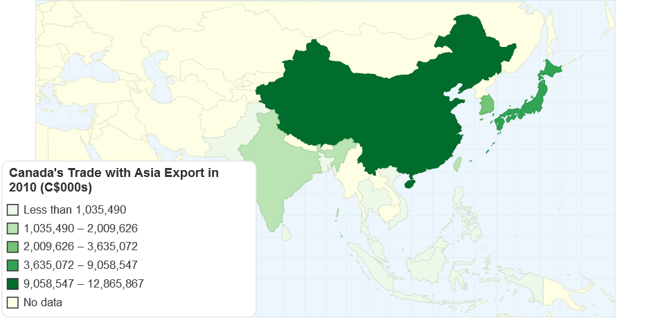 Canada's Trade with Asia Exports in 2010 (C$000s)