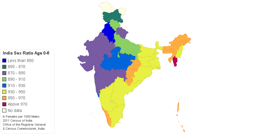 India Sex Ratio Children 0 - 6 Years of Age