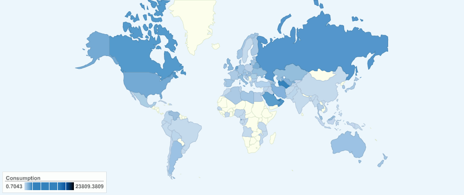 Current Worldwide Natural Gas Consumption per capita