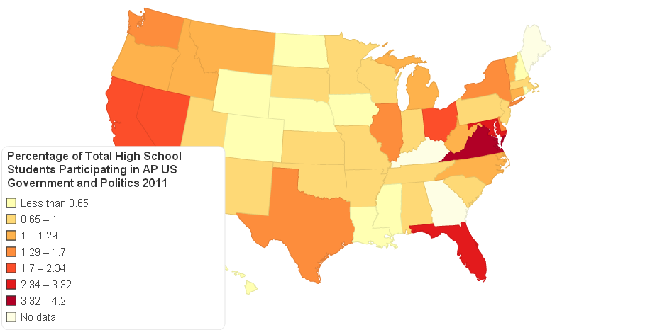 Percentage of Total High School Students Participating in Ap Us Government and Politics 2011