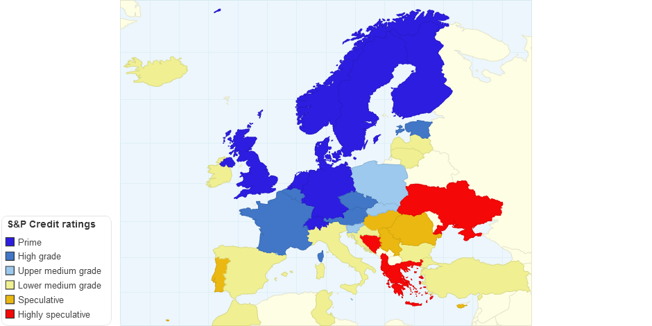 S&P Credit ratings in Europa per Land (Updated 1 September 2012)