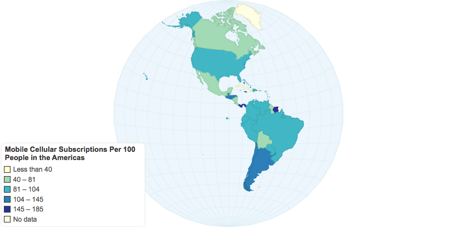 Mobile Cellular Subscriptions Per 100 People in the Americas