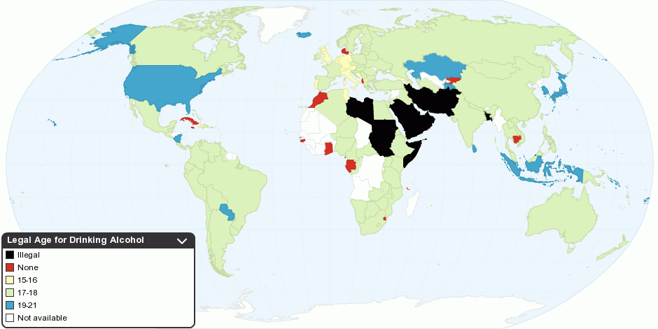 Minimum Legal Age for Drinking Alcohol around the World
