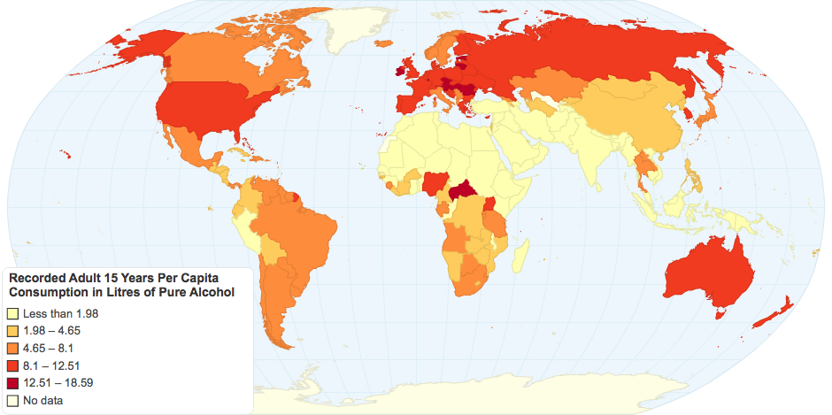 Recorded Adult 15 Years Per Capita Consumption in Litres of Pure Alcohol, 2006