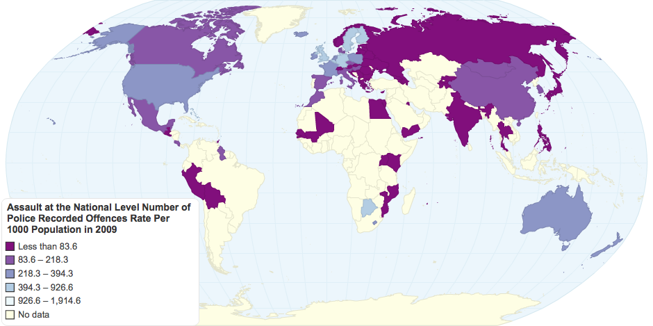 Assault at the National Level Number of Police Recorded Offences Rate Per 1000 Population in 2009