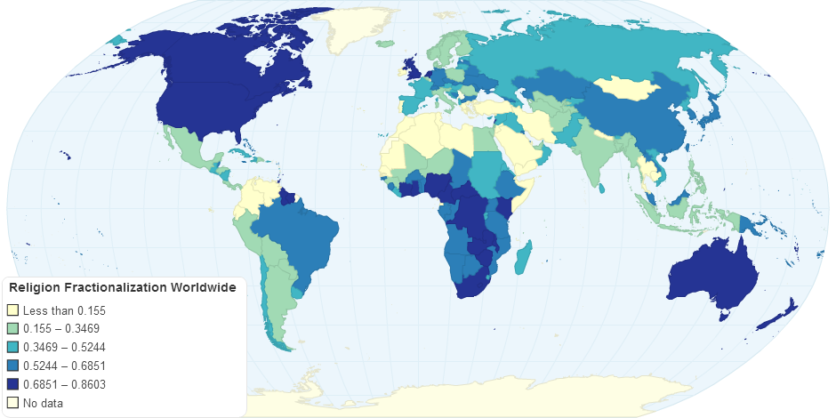 Religion Fractionalization Worldwide