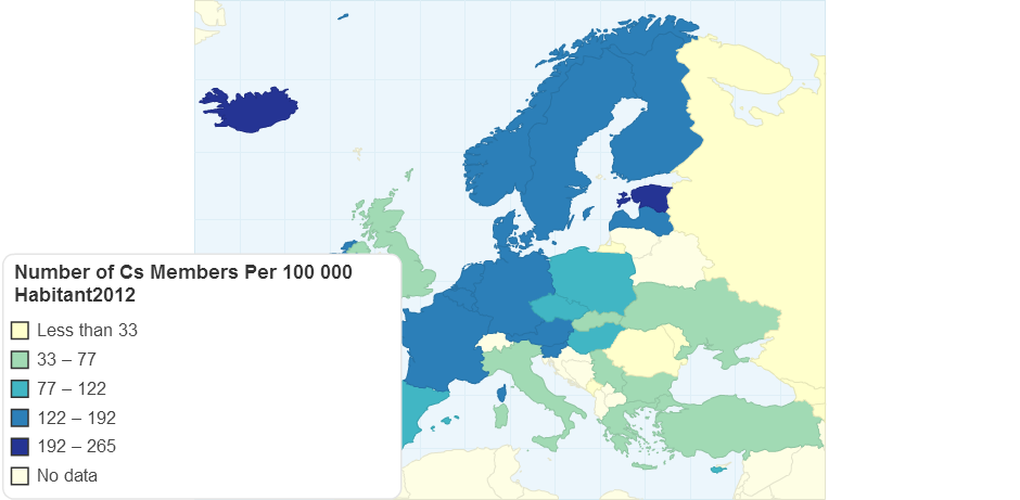 Number of CS Members Per 100 000 capita, 2012