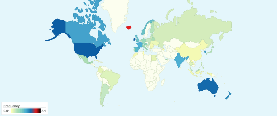 Number of Cinema Admissions per Person by Country, latest available year