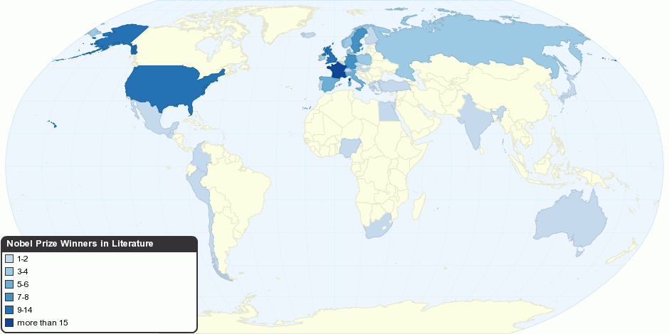 Nobel Prize Winners in Literature by Country