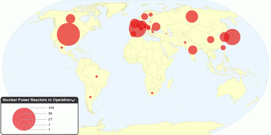 Current Nuclear Power Reactors in Operation by Country