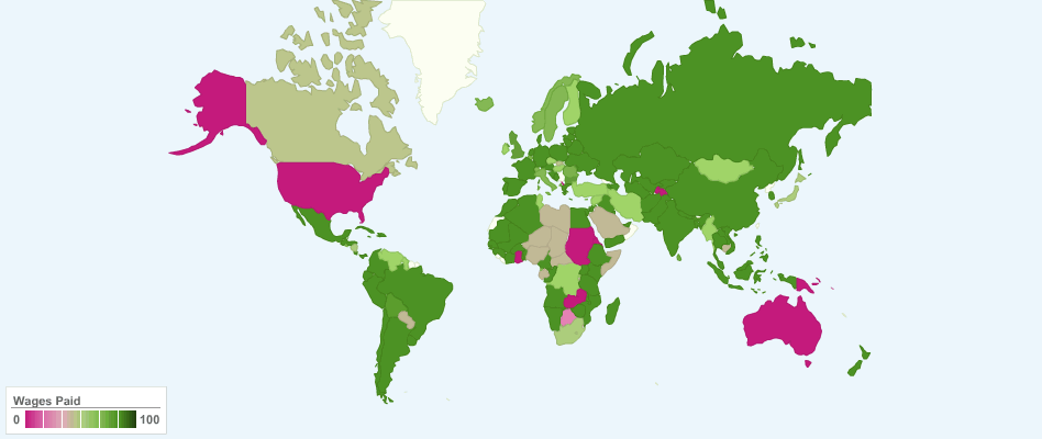 Percentage of Wages Paid During Maternity Leave around the World