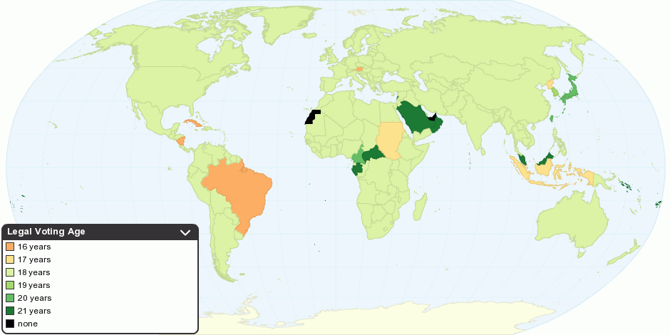 Legal Voting Age around the World