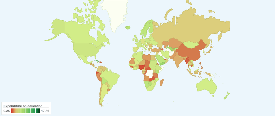Current Worldwide Public Expenditure on Education as a percentage of GDP