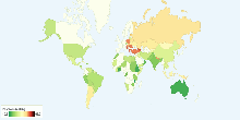 Percentage of Youth Exposed to Passive Smoking around the World