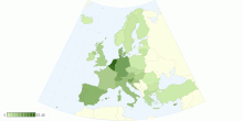 Πυκνότητα αυτοκινητοδρόμων σε σχέση με την έκταση, Ευρώπη, 2008/Density of motorway network in relation to the area of the country, Europe, 2008
