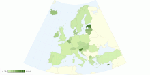 Αναλογία συνολικού οδικού δικτύου σε σχέση με τον πληθυσμό και την έκταση, Ευρώπη, 2008 / Density of total road network in relation to the population and the area of the country, Europe, 2008