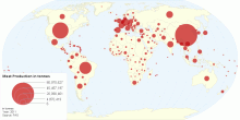 Current Worldwide Annual Meat Production in tonnes per Country